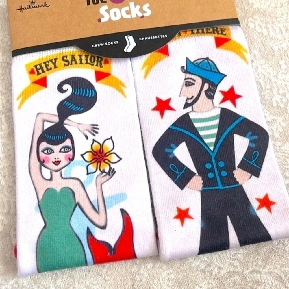 Brand New Set Toe of a Kind Crew Socks Feeling Lucky Card Player Sailor Mermaid